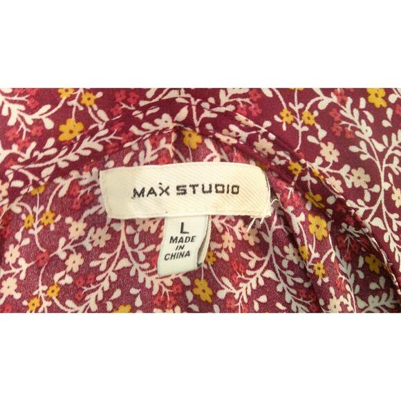 Max Studio Women's Large Sleeveless Burgandy top Cinched Waist, Ruffled V-neck - Picture 4 of 4